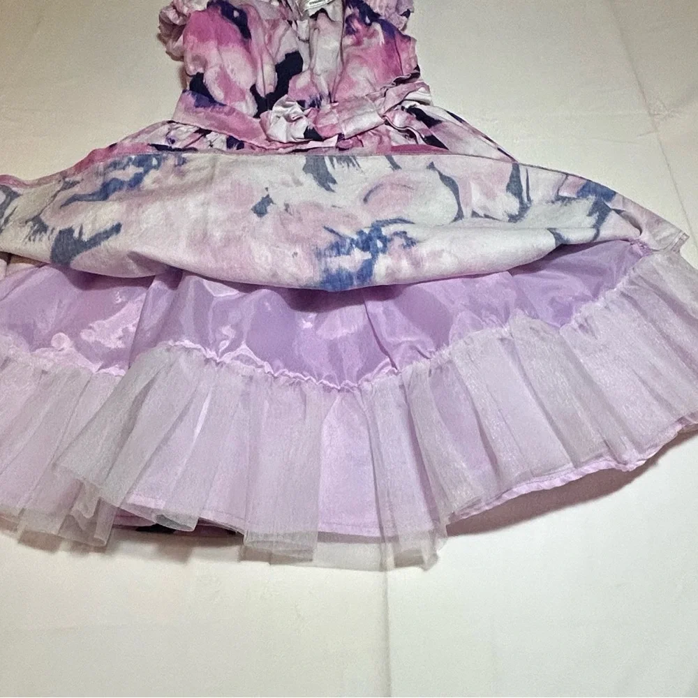 Gymboree Girls Size 7 Purple Tie Dye Formal Short Sleeve Lined Bow Dress